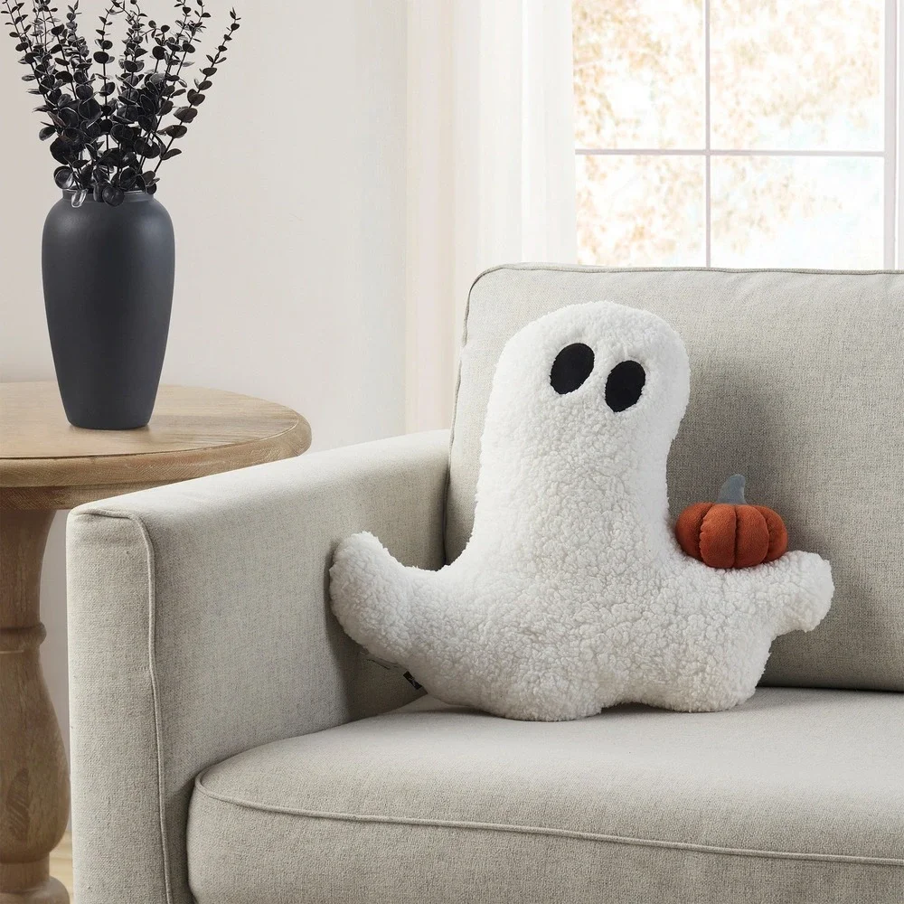 My Texas House Ghost with Pumpkin Shaped Pillow, White - Halloween